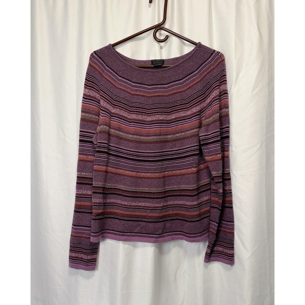 Vintage Sigrid Olsen Women's Large Striped Sweater Burgundy